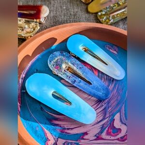 Handmade blue resin hair accessories